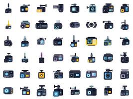 Set of action camera and car dvr icons showing different models and functionality vector