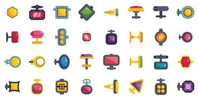 Set of cufflinks with precious stones showing different geometrical forms and colors icons set vector