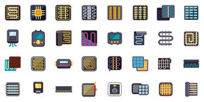 Set of floor heating system icons showing ways of heating floor vector