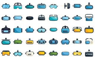 Large set of virtual reality glasses icons showing different models and colors vector