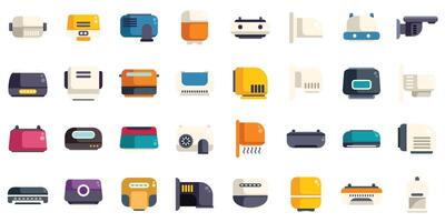 Set of different hand dryers icons for restroom using after washing hands in public toilet room in cartoon style vector