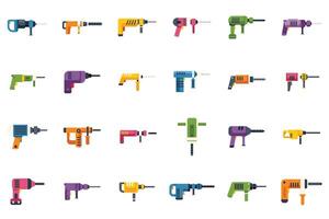 Big set of rotary hammer icons showing different styles and colors vector