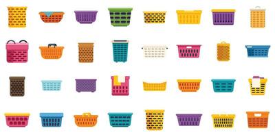 Laundry baskets icons set showing different styles and colors vector