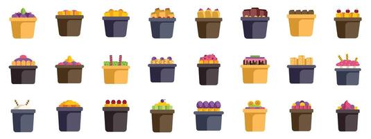 Set of delicious acai bowls with different toppings in flat style vector