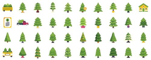 This set of icons features different types of christmas trees being grown and sold vector
