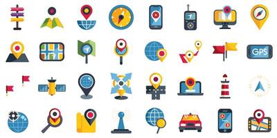 Large set of location icons showing navigation and mapping vector