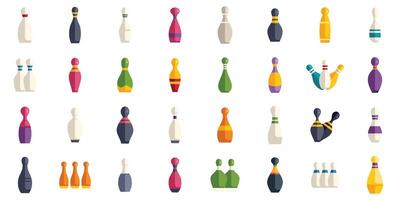 Set of colorful bowling pins standing in various groupings vector