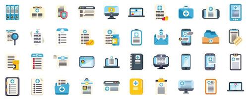Large set of medical record icons showing different ways of storing patient data vector