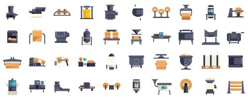 Pasta production process showing different stages from dough making to drying and packing flat vector illustration