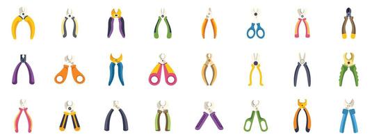 Collection of pliers in different types for electrician or mechanic work vector