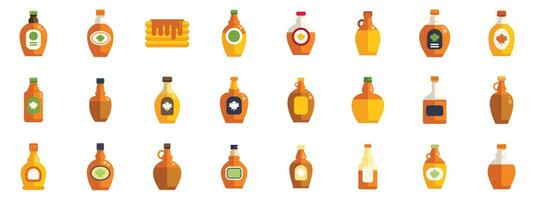 Set of maple syrup bottles showing variety of containers and flavors vector