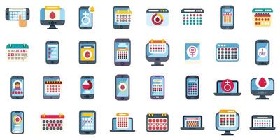 Woman monitoring menstrual cycle using calendar app on different devices vector