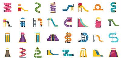 Set of different types of waterpark slides for enjoying summer holidays vector