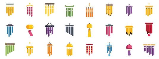 Set of various colorful wind chimes hanging for decoration and sound making vector