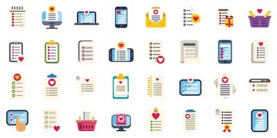 Wish list icon set, love list, favorite list, romantic desire list icon set vector