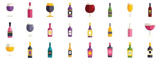 Wine and liquor bottles and glasses icon set showing different drinks vector
