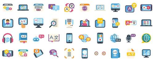 Online and offline translator icons showing different ways of translating text and speech vector
