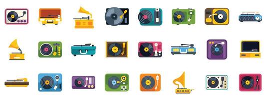 Set of different record players showing evolution of music listening technology vector