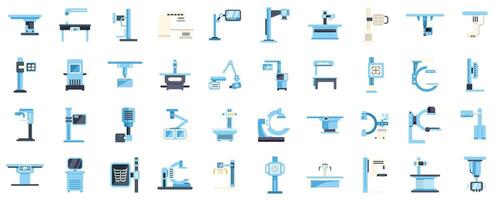 Set of medical equipment icons showing different x ray machines for clinics and hospitals vector