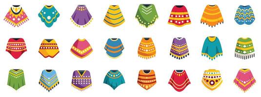 Large set of colorful ponchos with different ornaments showing national patterns vector