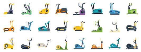 Collection of elliptical trainer icons showing different types of cross trainers for fitness exercise vector