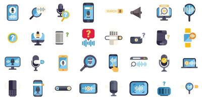 Voice control technology presenting sound recognition system with soundwave sign in flat icons set vector