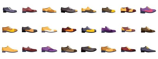 Large set of classic elegant male shoes showing different color combinations vector