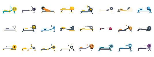 Set of rowing machine simulators showing different training concepts for home and gym vector