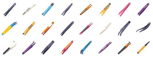 Set of tweezers icons showing different styles and purposes vector