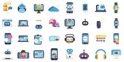 Different devices showing chatbots communicating with users vector