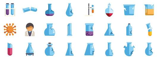 Scientist making chemical experiments using laboratory glassware set of icons vector