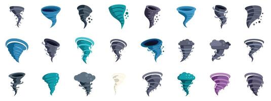 Tornado swirling in different shapes generating storm and hurricane with rotating air flows collection vector