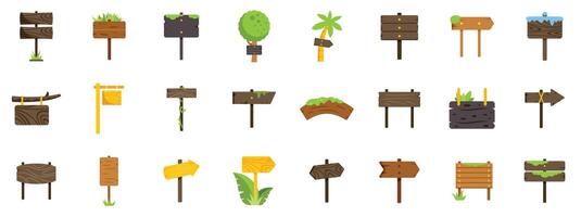 Set of wooden signs pointing in different directions with various backgrounds vector