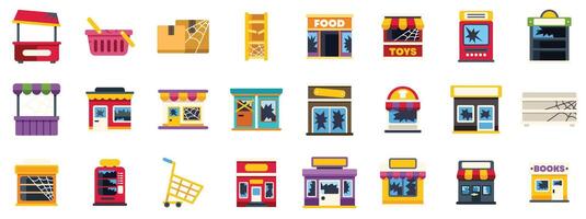 Abandoned shops and stores with broken windows and covered by cobwebs vector