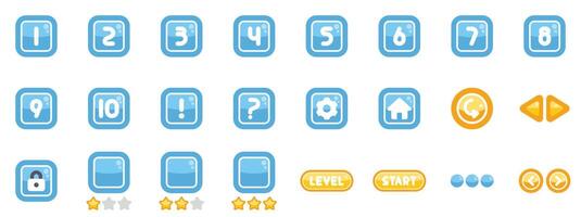 Colorful set of buttons with numbers and icons for creating casual games vector