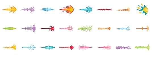 Collection of various colorful cartoon magic spell trajectories isolated on white background vector