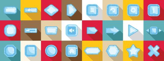 Ice blocks icons set. Set of ice user interface icons for casual games showing different shapes and symbols vector
