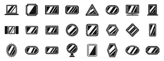 Theater makeup mirror icons set. Big set of makeup mirror icons showing different shapes and styles vector
