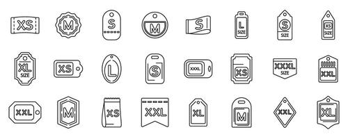 Size label cloth icons set. Line icons of various size labels, from xs to xxxl, commonly used for clothing and apparel vector