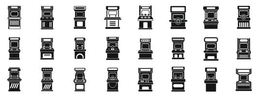 Retro arcade video game screen machine icons set. Set of arcade game cabinets showing different game genres and styles vector
