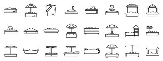 Sandbox icons set. Sandbox icons set in thin line style, different forms and designs for outdoor playing vector