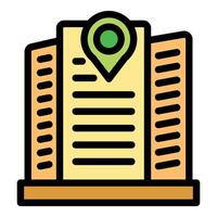 Green location pin showing address of modern building vector