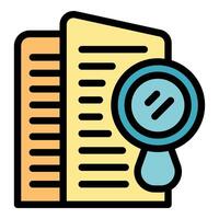 Magnifying glass hovering over documents representing due diligence vector