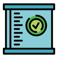 Server rack icon showing green check mark symbol displaying verified system vector