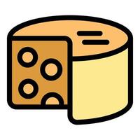 Round piece of swiss cheese being sliced with knife vector