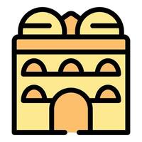 Colorful building with twin domes and arched windows icon vector