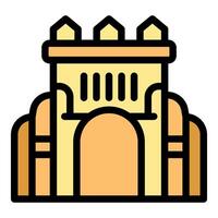 Ancient building with arch entrance and towers representing historical architecture vector