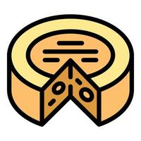 Round cheese wheel with a slice cut out showing texture in isometric icon style vector
