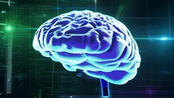 Digital brain glowing colorful human AI 3D virtual thinking modern lab research imagination creativity skill technology intelligence idea innovation concept mind office business tech video