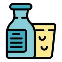 Bottle of kefir with blank label and probiotic cheese portion icon vector